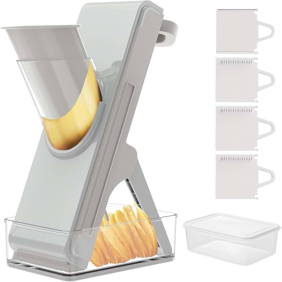 Fatiador de Mandolina Profissional 4-em-1 Seguro - Cortador de Batata e Legumes Multifuncional (Tiras + Fatias em 1), Ideal para Preparação de Refeições, Design Antiderrapante - Presente para Cozinha