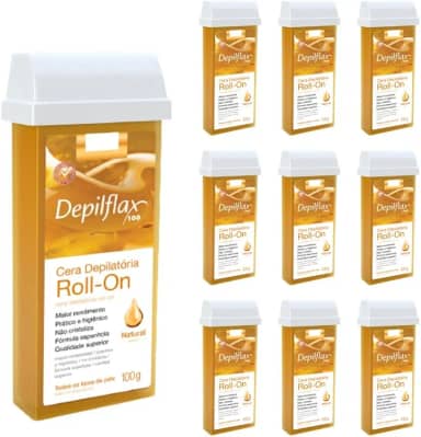 10 Refil Cera Depilação Roll-on Mel Natural 100g Depilflax