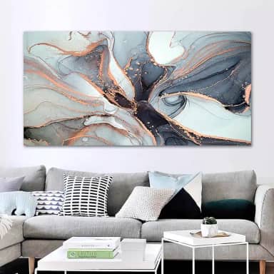 Quadro Decorativo Abstrato Marmorizado Gira, Tela em Canvas na Horizontal ideal para ambiente de Sala de estar, jantar, reuniões, Quarto e Hall de entrada