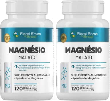KIT C/2 Un Magnésio Malato 600 mg – 120 Cápsulas | Floral Ervas do Brasil | Auxilia no Funcionamento Muscular, Neuromuscular e Metabolismo Energético