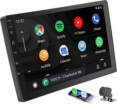 Multimidia Automotivo 9 Polegadas IPS, 2+32G, com Câmara de Marcha Atrás, para CarPlay e Android Auto, Visão Noturna AHD de Alta Definição, Compatível com Carros e Caminhões