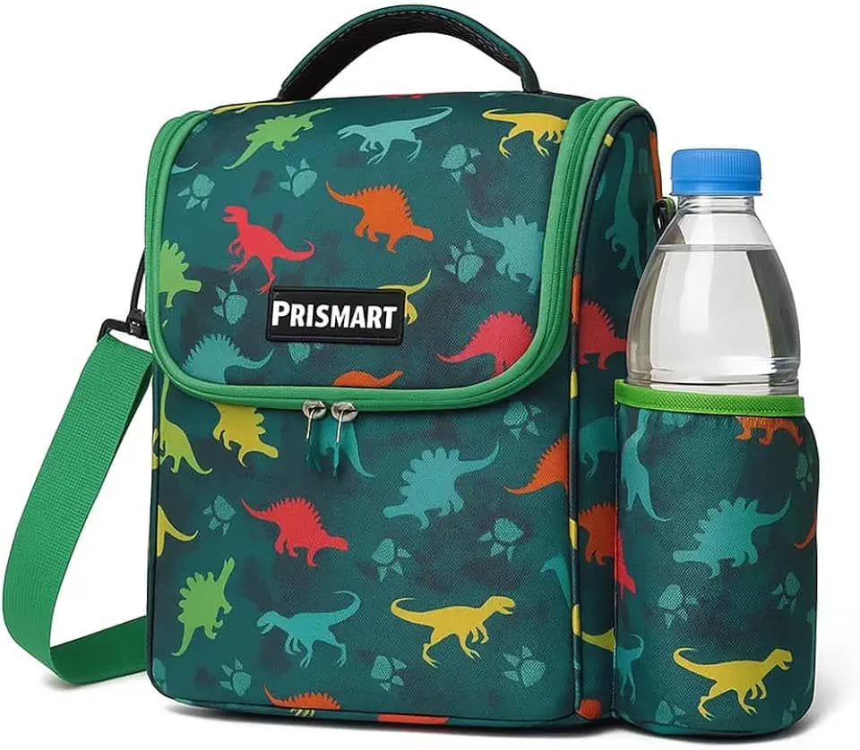 Bolsa Lancheira Térmica Infantil Menino e Menina Para Marmita Escolar Com Alça (Dinossauro e Unicórnio) (Verde)