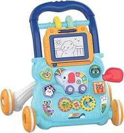 Andador Infantil Musical Didático Educativo Empurrador Bebê DM Toys DMB6750 Azul