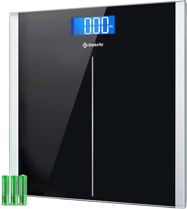 (Black) - Etekcity High Precision 180kg/400lb Digital Bathroom Scale with Step-on Technology high-precision strain gauge sensors system backlit display tempered glass surface(Batteries Included)