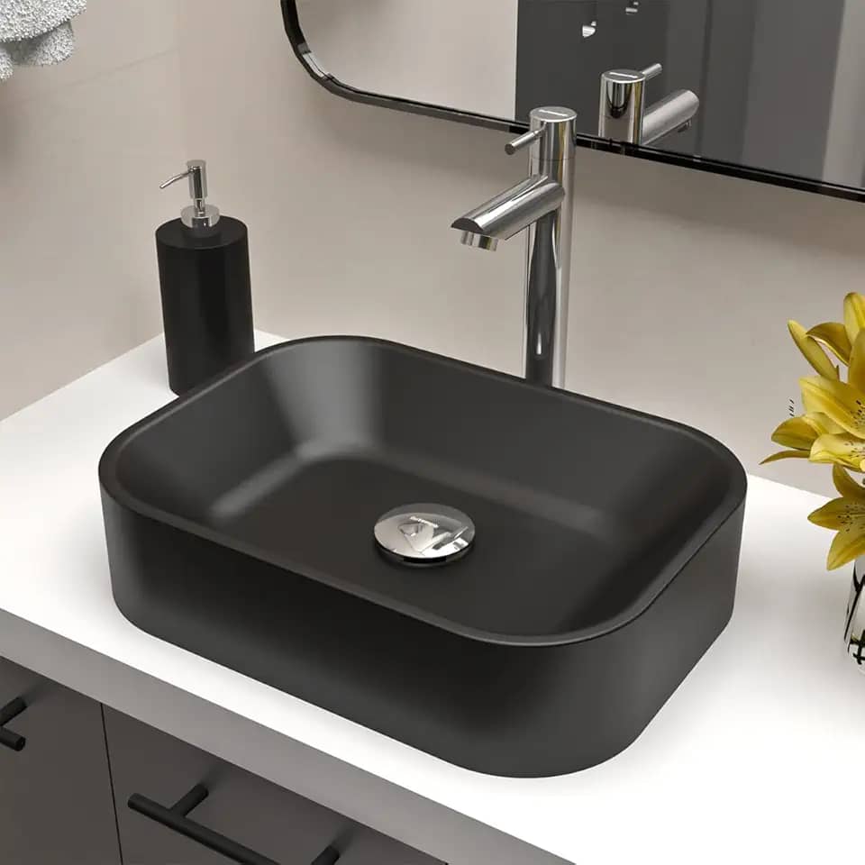 Cuba Pia De Apoio Sobrepor Retangular 36x27 Para Banheiro Lavabo Beltempo BT-2010 (Preta Fosca)