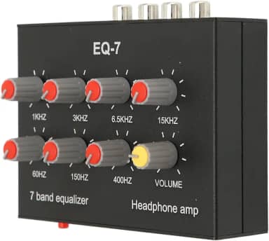 Equalizador de som de 7 bandas, ajuste de graves altos, equalizador digital de canal duplo, compatível com fones de ouvido, interface de 3,5 mm, liga de alumínio, para carro