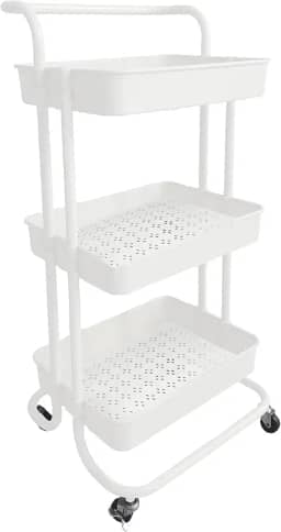 Carrinho Organizador Fruteira Multiuso 3 Prateleiras com Alça e Rodízios Branco