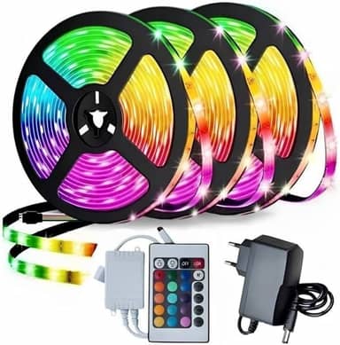 Fita Led 10Metros RGB 5050 Ip65 - Kit Completo Controle 24 Teclas Fonte 12V