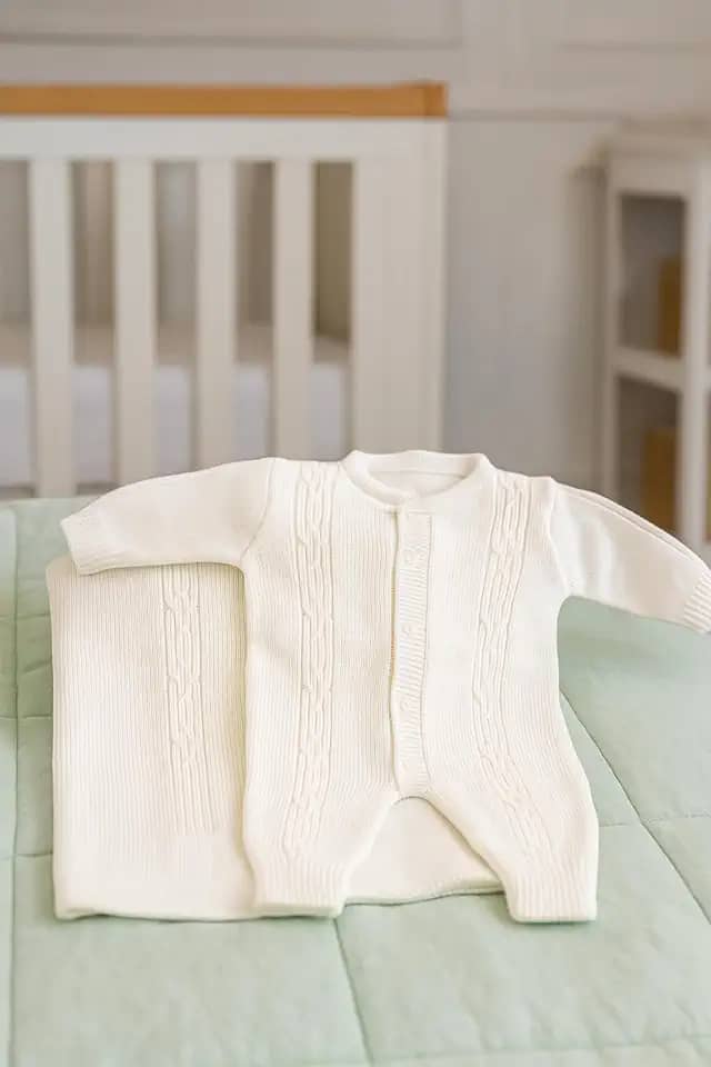 SAIDA MATERNIDADE 2 PÇS EM TRICOT MODELO ACONCHEGO (Branco, Com Botão)