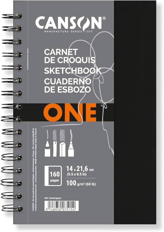 Sketchbook Espiral A5+ 100g/m², Canson, ArTBook One, 80 Folhas