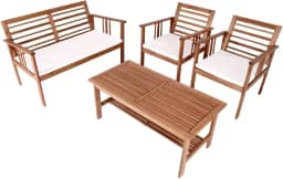 Conjunto Banco, Poltronas e Mesa de apoio Cancun Madeira Maciça`