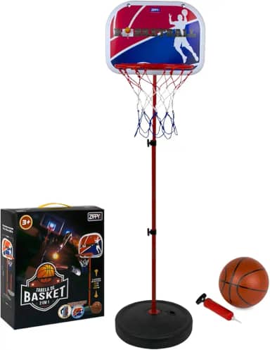 Zippy Tabela de Basket com Cesta de Basquete, 2 em 1, Altura Regulável, Com Bomba e Bola, 100cm