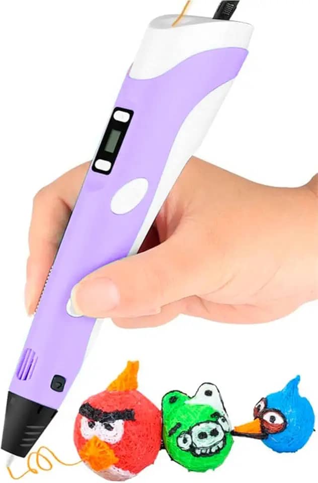 Caneta Impressora 3D USB Bivolt com Controle de Temperatura, Display LCD e Filamentos ABS/PLA - Kit Completo para Crianças e DIY Criativo (Lilás)