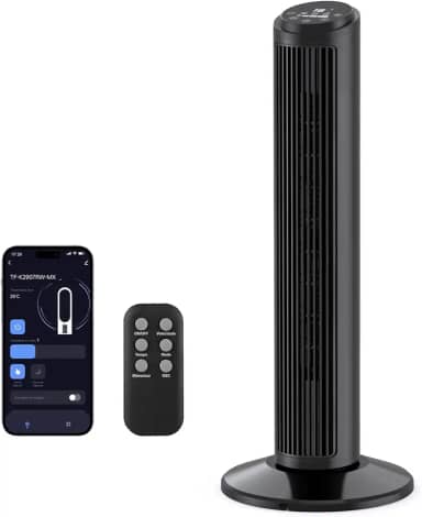 Hivento Ventilador de Torre Inteligente, alta Velocidade de 6,2 m/s, Oscilação de 70°, 3 Velocidades, 3 Modos, Controle Remoto/Por Toque/APP, Temporizador de 12H