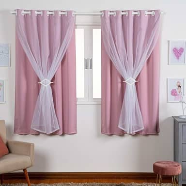 Cortina Para Quarto Infantil 2.70x1.70 Tecido Blackout Liso Com Voal Indicado para Varão até 2,00m