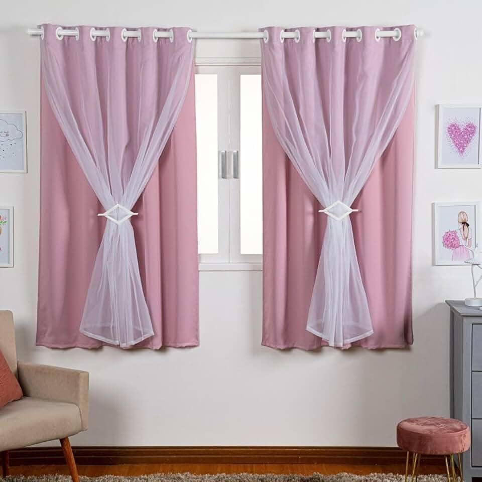 Cortina Para Quarto Infantil 2.70x1.70 Tecido Blackout Liso Com Voal Indicado para Varão até 2,00m