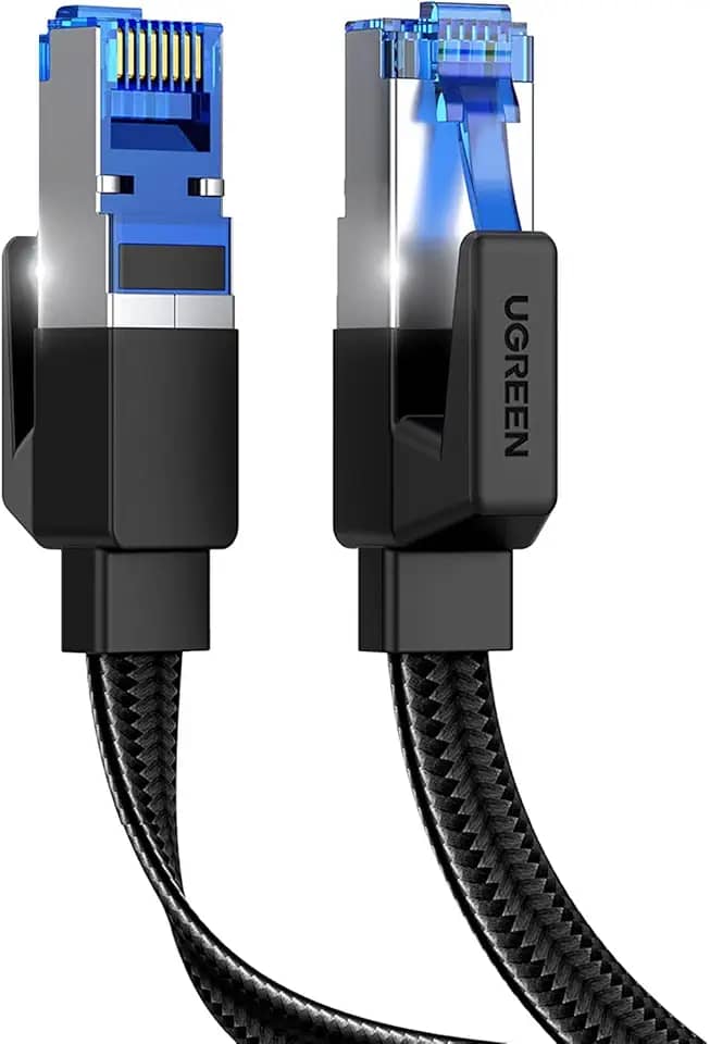 UGREEN Cabo Ethernet Cat 8 10FT, cabo de Internet plano de alta velocidade 40 Gbps 2000 MHz Cabo de rede trançado 26AWG Cabos LAN internos blindados RJ45 compatíveis para jogos PC PS5 Xbox Mo