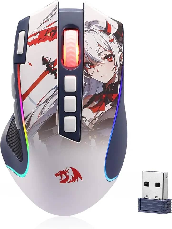 Redragon Mouse para jogos M612AK PRO RGB, mouse óptico com fio/sem fio de 8000 DPI com 9 botões programáveis e 7 modos retroiluminados, BT e 2,4 G sem fio, software compatível com botão de disparo