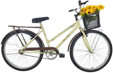 Bicicleta Retrô Aro 26 Freio V-Brake Cesta Bege/Marrom
