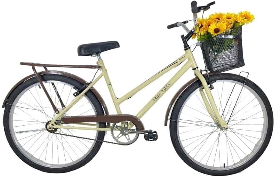Bicicleta Retrô Aro 26 Freio V-Brake Cesta Bege/Marrom