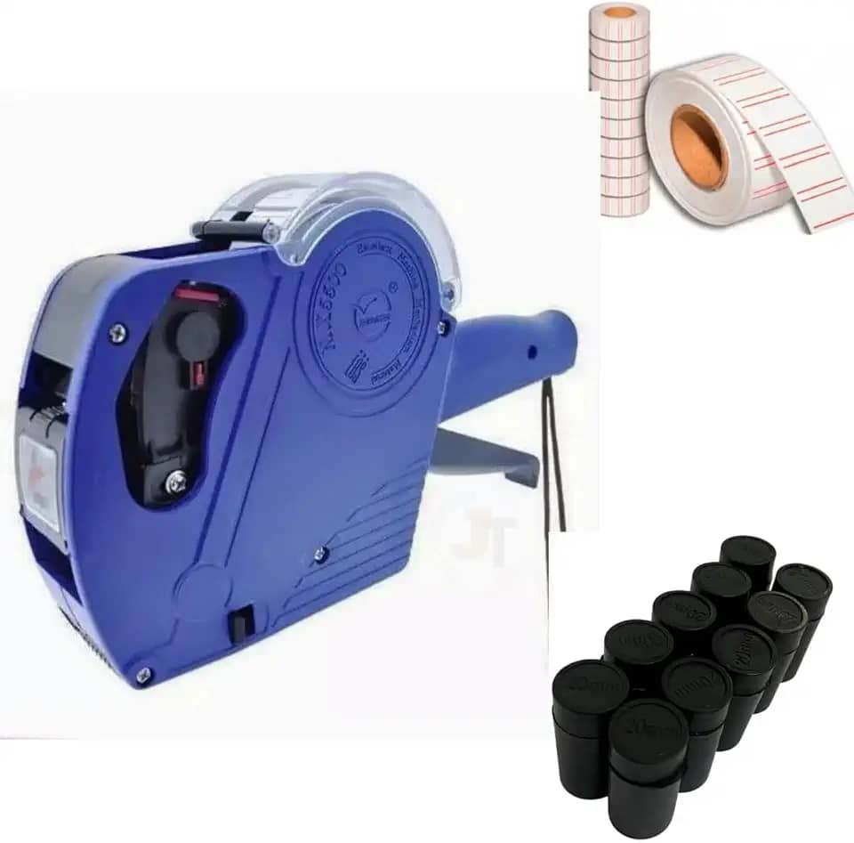 Kit Etiquetadora Manual de Preço + 3000 Etiquetas +10 Refis de Tinta Comércio Lojista Loja Máquina Precificadora Manual Rotuladora - Marca JT Distribuidora (Azul)