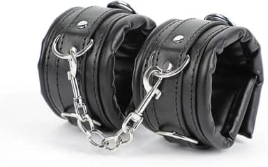 Algema com Correte em Couro Macio Acolchoada Preto 35cm x 6cm