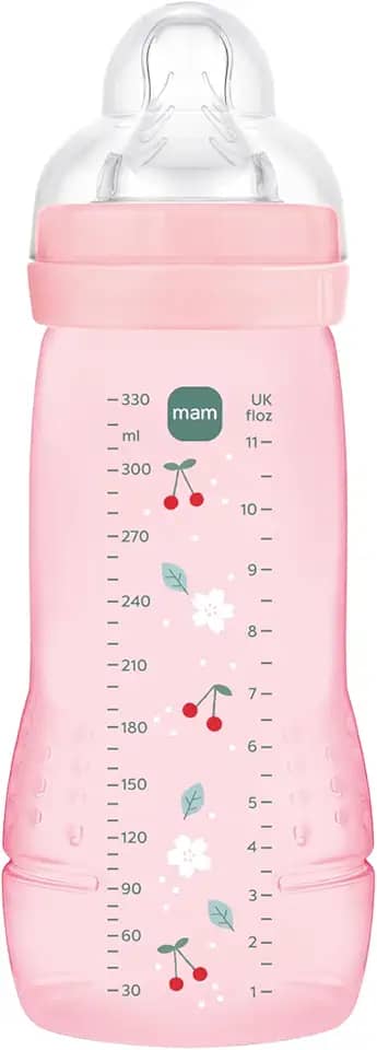 MAM Baby 1 Mamadeira Easy Active 270ml Com Formato Ergonômico e Fácil de Segurar para Crianças 2+ Meses com Bico de Silicone Skinsoft, Rosa