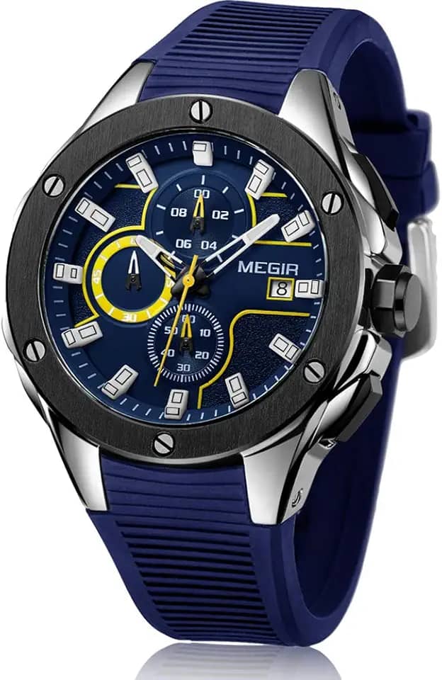 Relógios esportivos masculinos de quartzo, com cronógrafo, luminoso e função à prova d'água, pulseira de silicone