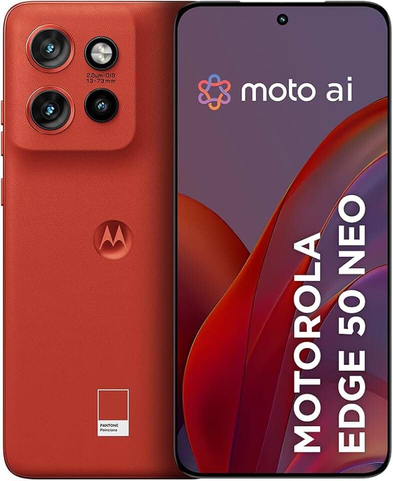 Smartphone Motorola Edge 50 Neo 5G - 256GB 16GB (8GB RAM+8GB Ram Boost) 50MP Sony Camera Moto AI Ultrarresistencia militar - Poinciana Vegan Leather