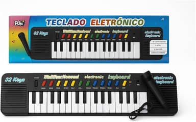 Piano Teclado Musical Infantil Microfone Karaoke 32 teclas Brinquedo Educativo preto