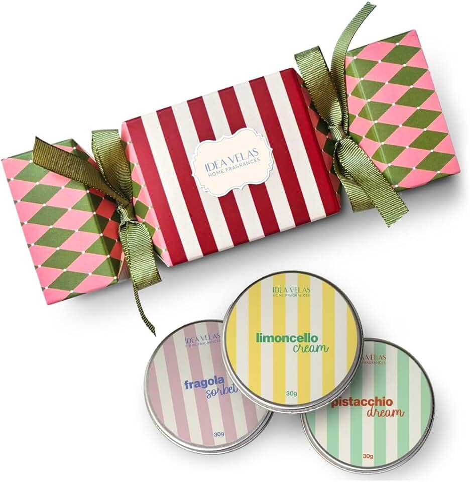 Kit de 3 velas aromáticas ITALIAN GELATO (limoncello cream/fragola sorbet/pistacchio dream), IDEA VELAS, 30g cada, embalagem de presente