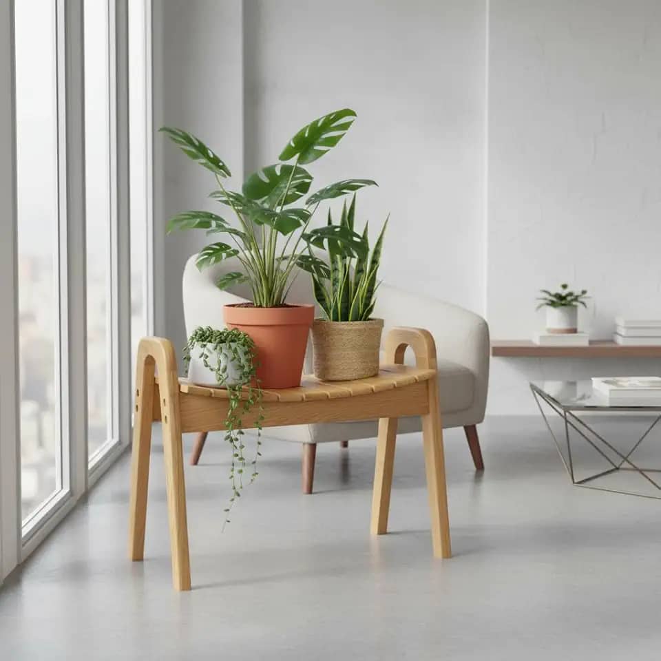 CONSDAN Banco curvo de madeira de carvalho StoneCreek – Banco de ripas versátil para entrada, banheiro, quarto e jardim, grande, carvalho natural