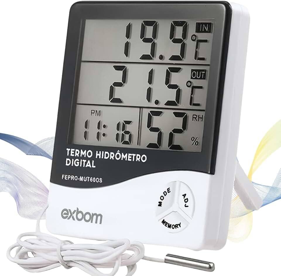 Termômetro Digital E Higrômetro Para Medição De Temperatura e Umidade Do Ar Máxima/Minima Com Relógio Digital Para Freezer Geladeira Aquario Chocadeira Empresarial Cabo Linha de Qualidade Premium