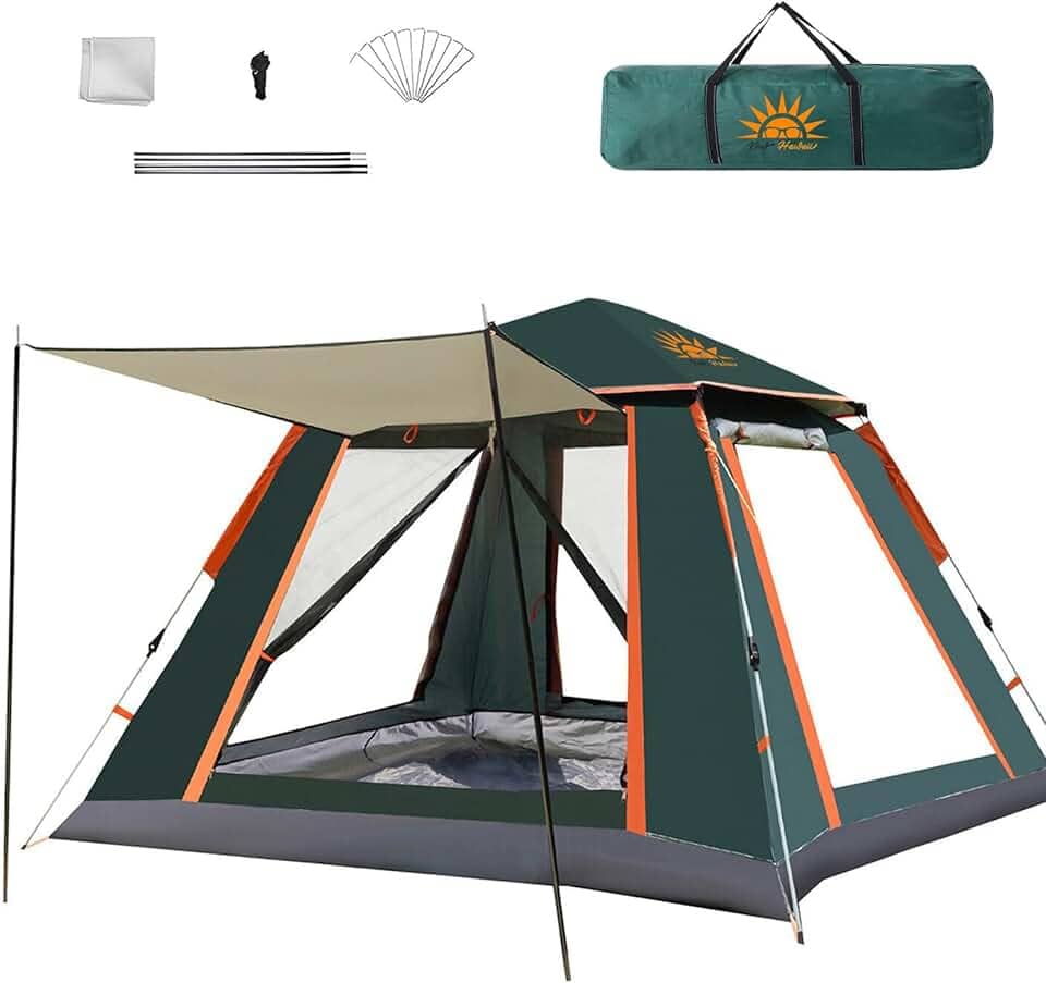 Barraca de Camping Automática 4-6 Pessoas, Impermeável com Mosquiteiro e Cobertura Solar, Dobrável