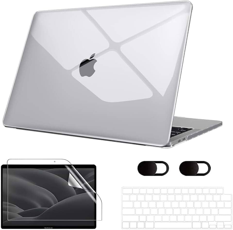 Capa Macbook Air M1 13,3'' A1932/A2179/A2337 (2018-2020), Vem Com Película de Teclado, Película de Tela Hidrogel e Tampa Protetora para Câmera, Rigido, Leve e Fina (Transparente Cristal)