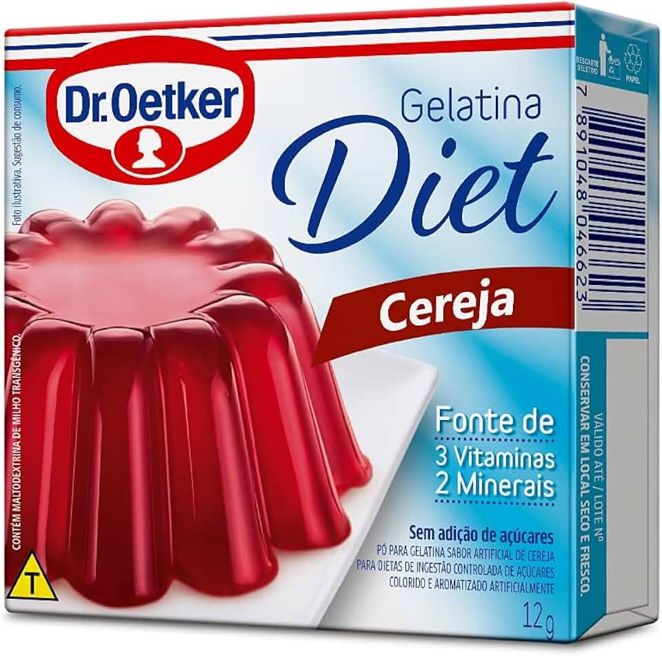 Dr. Oetker Gelatina em Pó Diet, Sabor Cereja, Sobremesa com Sabor e Consistência Deliciosa, Fácil de Fazer, 12g