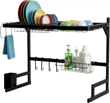 Escorredor de Louça Suspenso em Aço com Porta Talheres para Pratos e Copos Organizador de Cozinha
