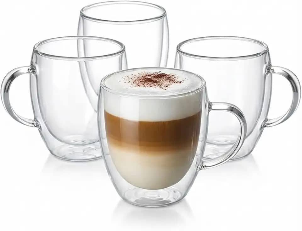 Jogo 4 Xícaras Parede Dupla Copo Térmico 250ml Café Latte Kit 4 Canecas Vidro Borossilicato Duplo Não Queima Xícara Oca Café Expresso Chá Com Alça Vidro Duplo Cappuccino