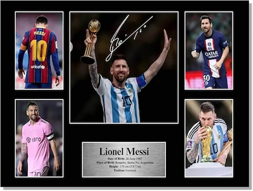 Pôster autografado Superstar Messi para decoração de parede de quarto de fãs de crianças - Cartazes de futebol americano em tela para presentes de aniversário de meninos adolescentes