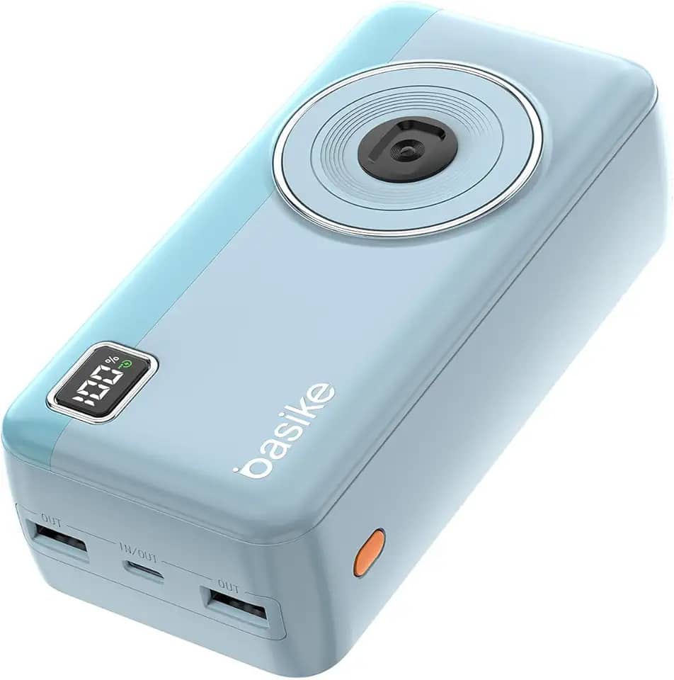 Power Bank 30000mAh, Basike Carregador Portátil 2 Saídas USB-A(até 22.5W) + Tipo-C(até 22.5W) com Cabo, Carregamento Rápido, Led Indicador de Bateria Proteção Inteligente (Azul)