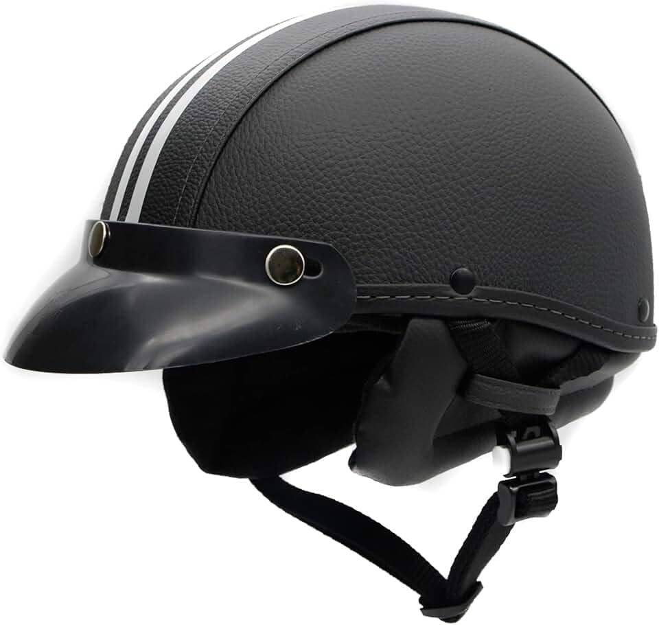 Capacete Coquinho Retrô BR101 Couro Sintético Com Pala - Meio Capacete Vintage Premium para Bike Elétrica, Scooter, Patinete e Skate