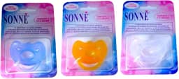 Sonne Kit C/3 Chupetas Premium Soft Recém Nascido T1(0 A 6 Meses) 100% Silicone Azul/Ambar/Transparente