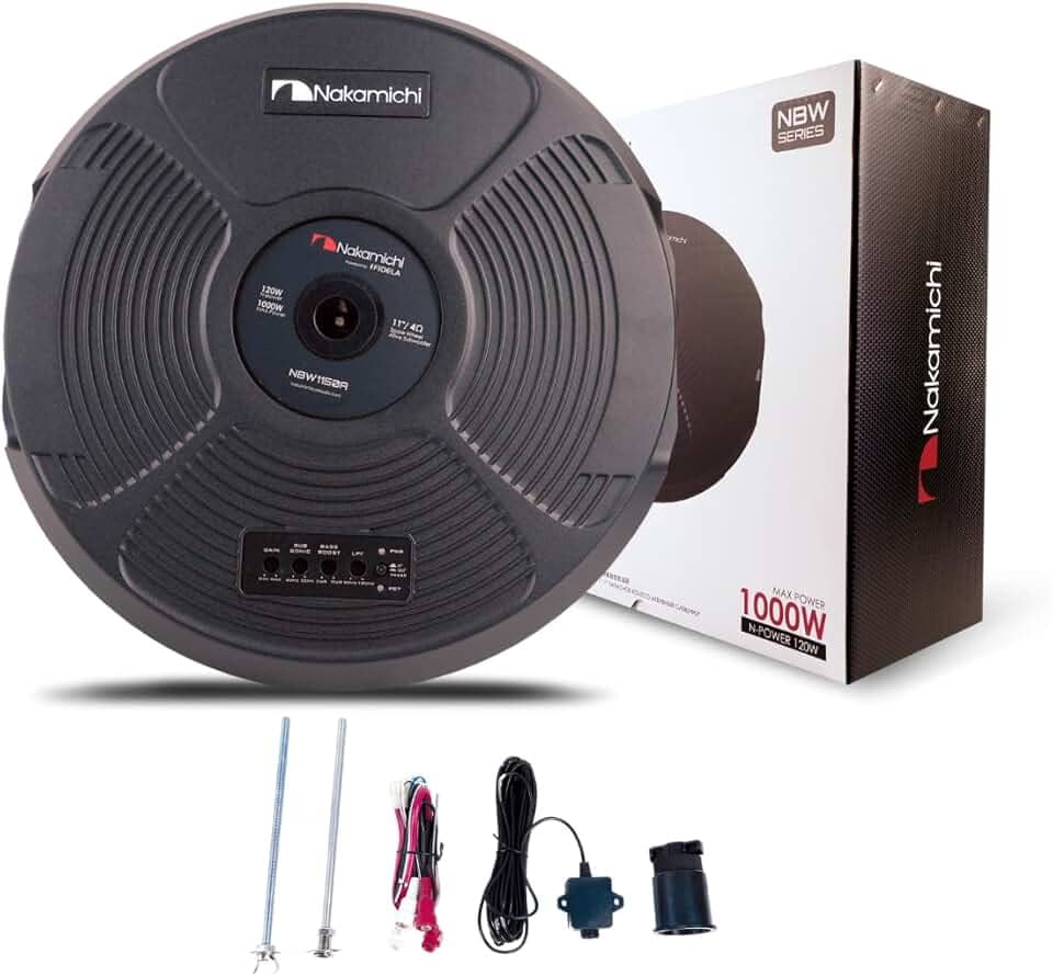 Auto Falante Subwoofer 1000w Nakamichi Amplificado Encaixe Estepe 11 Polegadas NBW1150A Cor Preto Som Forte e Robusto