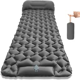 Colchonete Camping, Colchão Solteiro Inflavel, Colchão Inflável de Acampamento ao Ar Livre com Travesseiro Almofada,190 cm X 60 cm X 5 cm,Ideal para Camping e Aventuras ao Ar Livre (Cinza)
