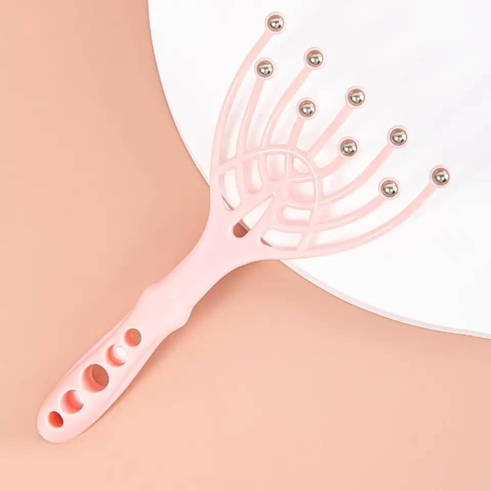 Massageador de couro cabeludo, massageador de cabeça portátil SPA, massageador de cuidados capilares de 9 pontas, alívio de pressão profundo para estresse, bom presente para os pais, rosa