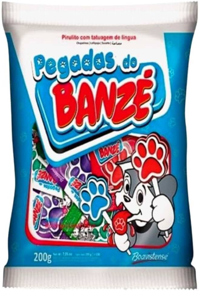 Pirulito Pegadas Do Banzé Florestal 200G, Pirulito Infantil Interativo Com Língua Colorida, Azul, Sabores Frutados De Morango, Limão E Uva, Visual Divertido E Surpreendente, Ideal Para Festas E Brinc