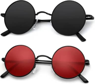 Óculos de sol redondos polarizados para homens e mulheres retrô metal círculo hippie pacote com 2 óculos de sol