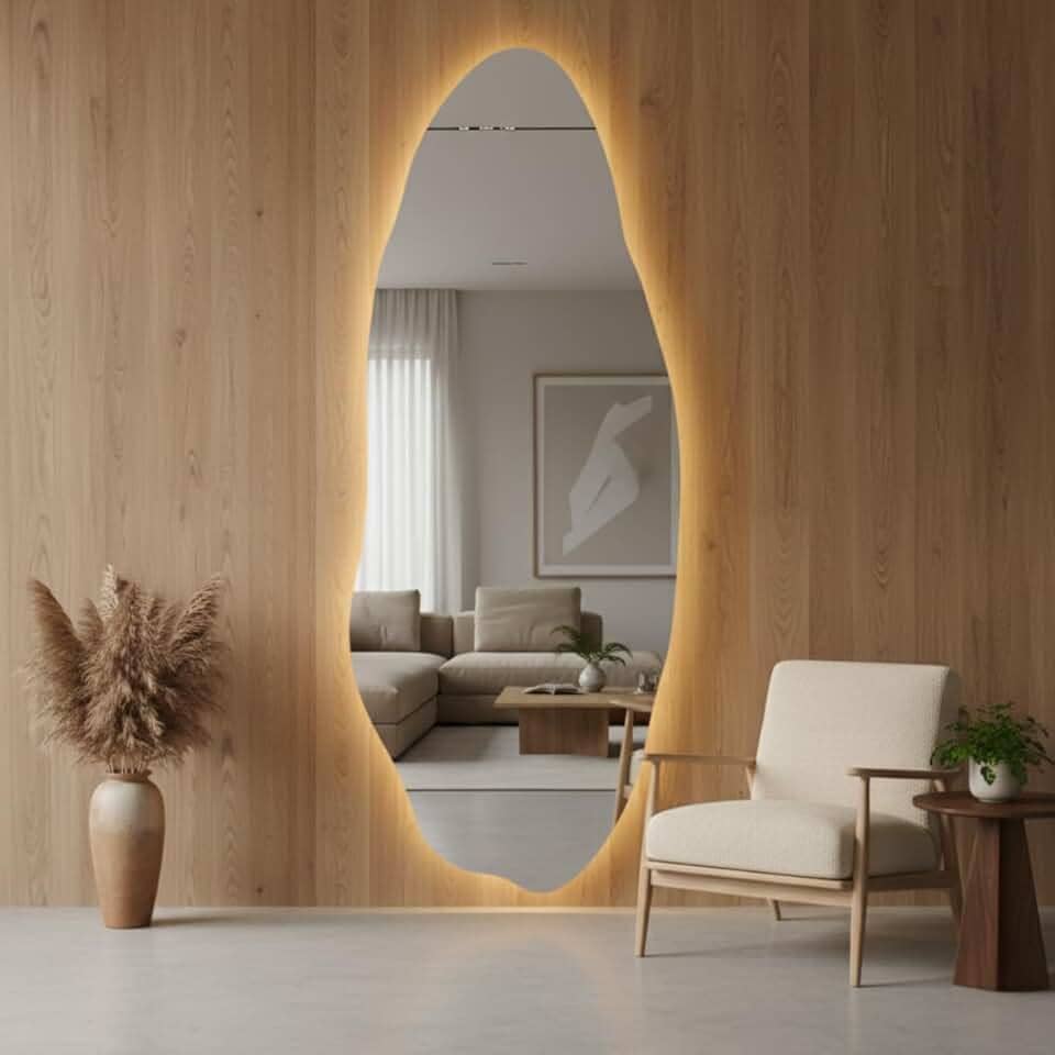 Espelho com LED Touch Três cores Orgânico 90x40cm – Moderno para Banheiro, Quarto Sala de jantar e Closet com Acabamento Premium