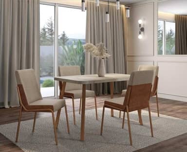 Conjunto Sala de Jantar 4 Cadeiras San Lorenzo Carraro Petra Rosê