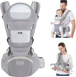 Canguru Para Bebe,Alça De Transporte Multifuncional 6 e 1,Canguru Ergonomico Para Bebe,Adequado Para 0-36 Meses (Cinza)